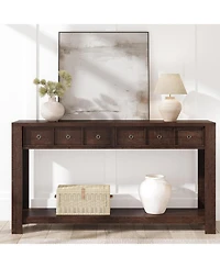 gaomon Entryway, Console Table Narrow Sofa Table Behind Couch, Farmhouse Entry Table with 2 Drawers, 2-Tier Open Shelf Hallway Foyer Table