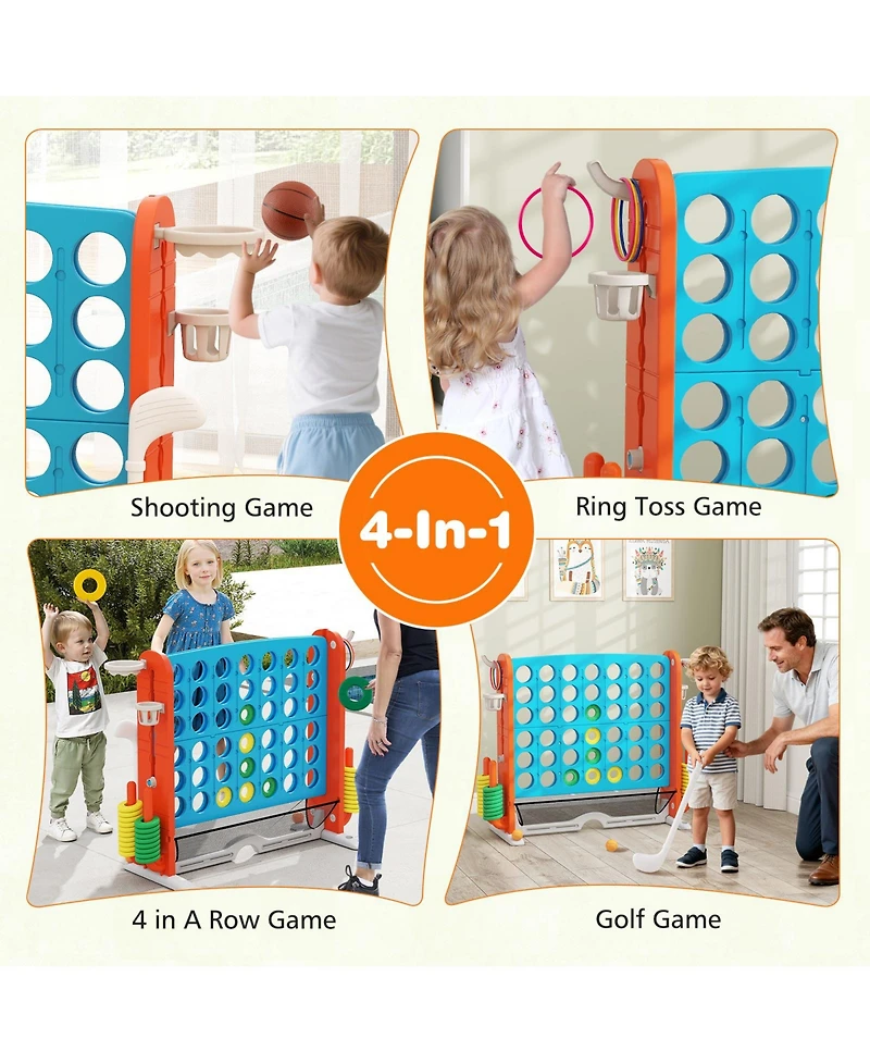 Slickblue Jumbo Connect Game with Ring Toss and Basketball Hoop Set