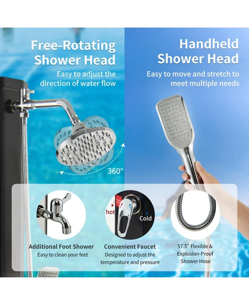 Gouun Solar Heated Outdoor Shower, 7.2 ft, 9.3-Gallon with Hand and Foot Tap