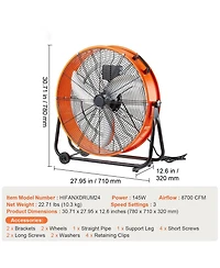 Mecale 24 Inch Industrial Drum Fan 8600 Cfm with Timer Heavy Duty