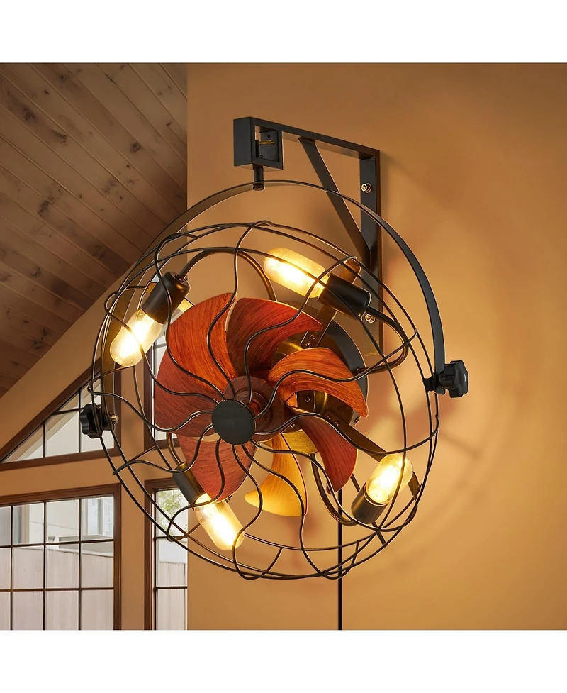 Mecale 21 Inch Wall Mount Fan with Light and Remote 6-Speed Adjustable