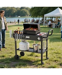 Ecooso Foldable Outdoor Grill Cart 31x17 Inch Magnetic Tool Rack