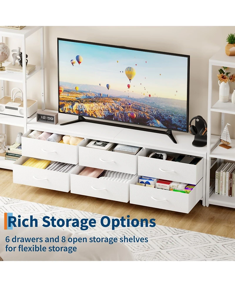 gaomon 88.9" Tv Stand for 75" Tv, Media Console with Fabric Drawers and 4-Tier Open Shelves.