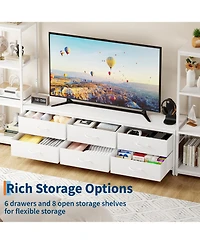 gaomon 88.9" Tv Stand for 75" Tv, Media Console with Fabric Drawers and 4-Tier Open Shelves.