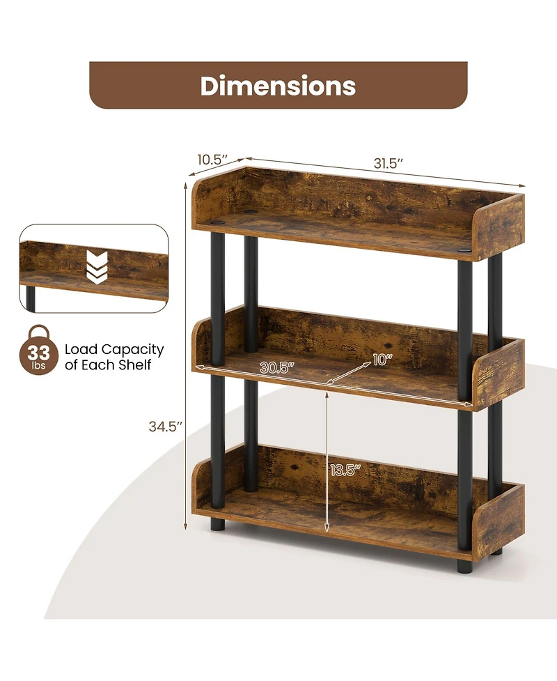 Sugift 3-Tier Bookshelf with Anti-Tipping Kit and Industrial Storage Unit for Living Room