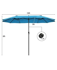 Sugift 15 Feet Patio Double-Sided Umbrella with Hand-Crank System