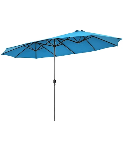 Sugift 15 Feet Patio Double-Sided Umbrella with Hand-Crank System