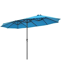 Sugift 15 Feet Patio Double-Sided Umbrella with Hand-Crank System
