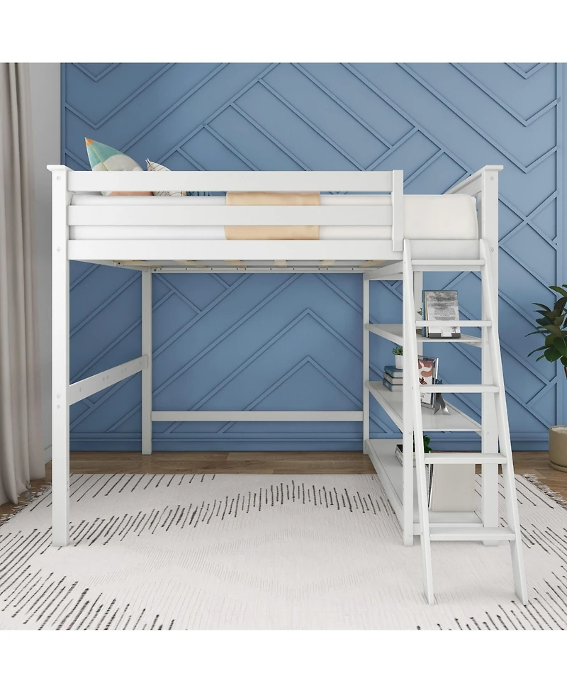 Max & Lily Max and Lily Solid Wood Full Size High Loft Bed with Bookcase for Kids