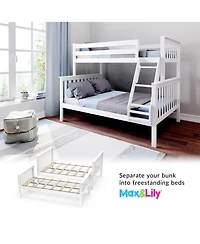 Max & Lily Bunk Bed Twin over Full Size, Solid Wood Beds with Ladder for Kids