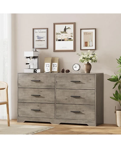 gaomon Bedroom 6 Drawer Double Dresser, Wood Look Chest of Drawers with Deep Storage, Anti-Tip Design, Metal Handles