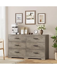 gaomon Bedroom 6 Drawer Double Dresser, Wood Look Chest of Drawers with Deep Storage, Anti-Tip Design, Metal Handles