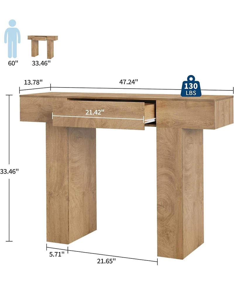 gaomon 47 in Long Console Table with Drawer, Wooden Rectangular Sofa Table Behind The Couch