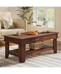 gaomon Walnut Coffee Table with Drawer, 47.2" Center Table with Storage Shelf, Rustic Coffee Tables Long Living Room Furniture