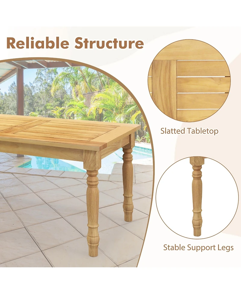 Gymax Patio Coffee Table with Solid Teak Wood Structure Slatted Tabletop for Backyard