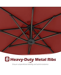 Sugift 10 Feet Solar Offset Hanging Umbrella with Base and 32 Led Lights-Wine