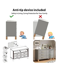 Rainsken Spacious 6-Drawer Chest of Drawers, 47.24'' Modern Dresser with Metal Accent Handles and Solid Wood Legs for Household Storage