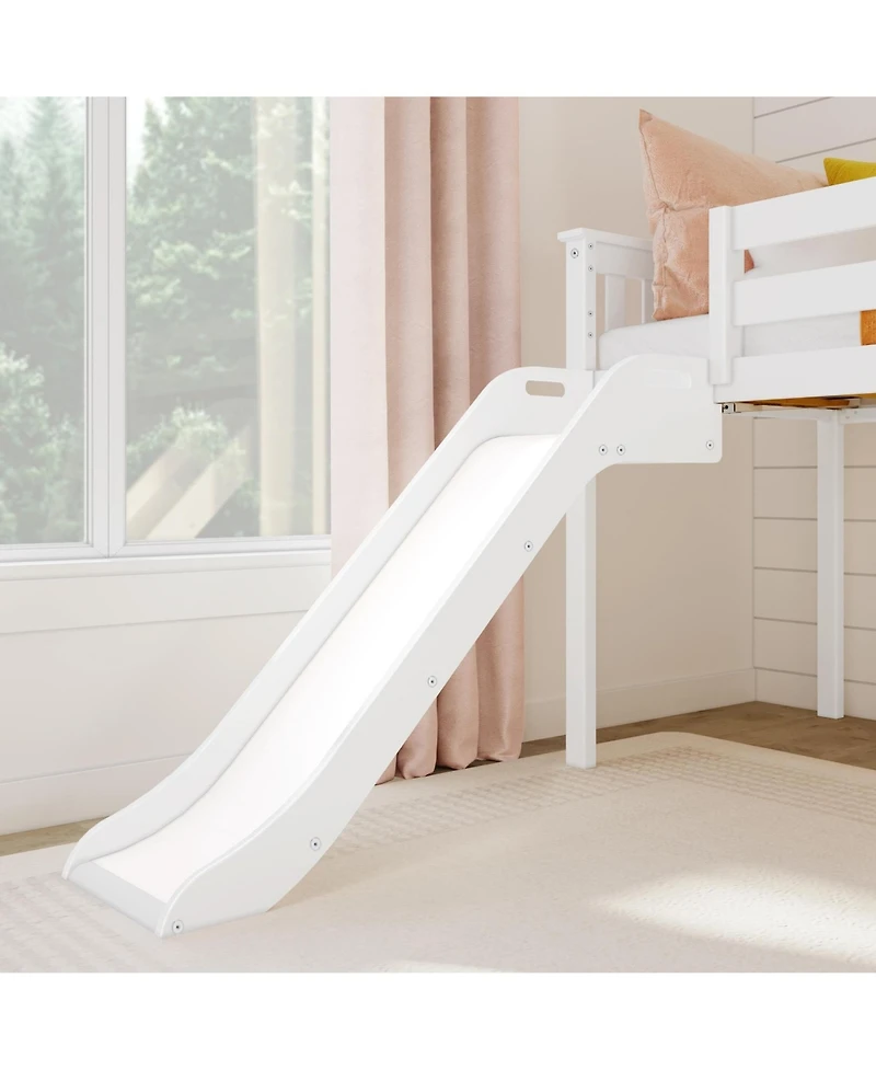 Max & Lily Twin Size Low Loft Bed with Slide, Solid Wood Kids Platform Bed with 14" Guardrails