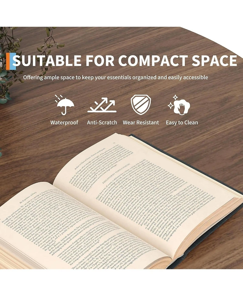 gaomon 28" Round Coffee Table with Storage, Mid Century Modern Fluted Accent Table with Sliding Tambour Door for Living Room