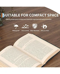 gaomon 28" Round Coffee Table with Storage, Mid Century Modern Fluted Accent Table with Sliding Tambour Door for Living Room