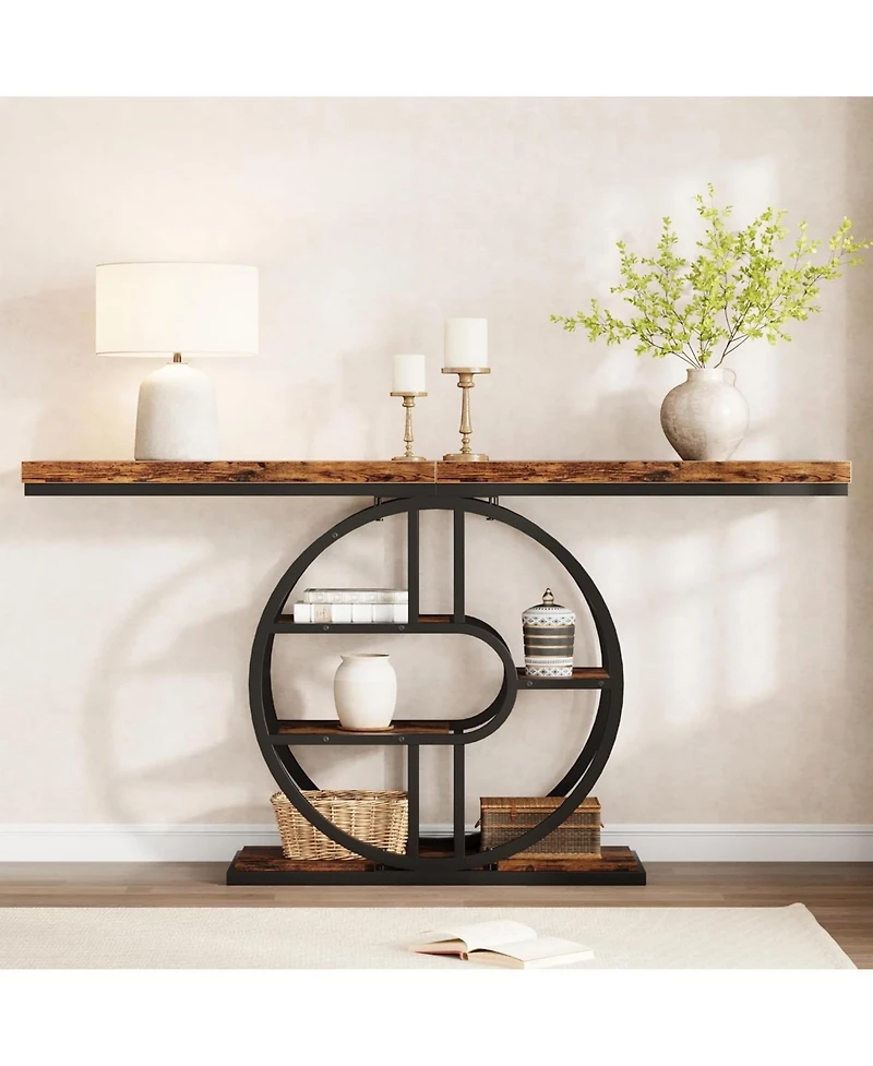 gaomon 55" Entryway Table, 5-Tier Console Tables for Entryway, Industrial Narrow Sofa Tables with Storage for Living Room