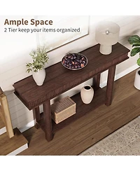 gaomon Farmhouse Fluted Console Table, 2 Tier Wooden Entryway Table with Shelf Storage, Rectangular Narrow Sofa Table Behind Couch