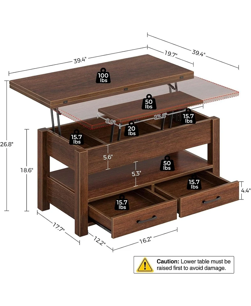 gaomon Lift Top Coffee Table with Storage, Multi-Function Convertible Coffee Table for Living Room, Adjustable Height Dining Desk
