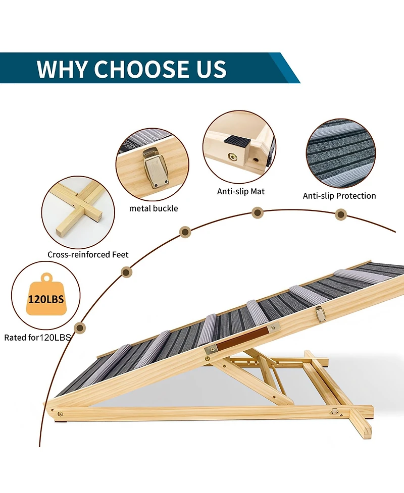 Aostirmotor Adjustable Dog Ramp for Couch, 6 Heights 14"-25" with Non-Slip Pad, Portable Stable Pet Steps for Small Dogs, Sofa and Stairs