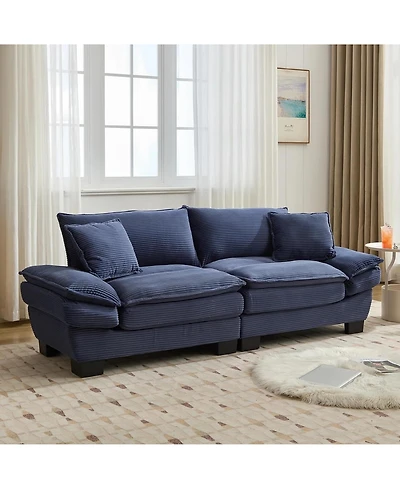 Rainsken 84" Corduroy Loveseat Sofa, Contemporary Deep Seat Couch with Cushion Pillows for Living Room and Home Office