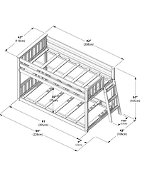 Max & Lily Twin Over Low Bunk Bed With Ladder on End, Pecan