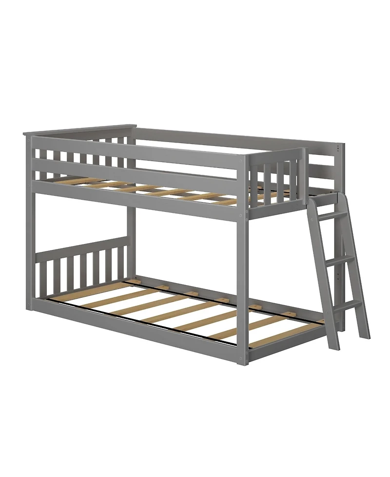 Max & Lily Solid Wood Twin over Low Bunk Bed with Ladder on End For Kids