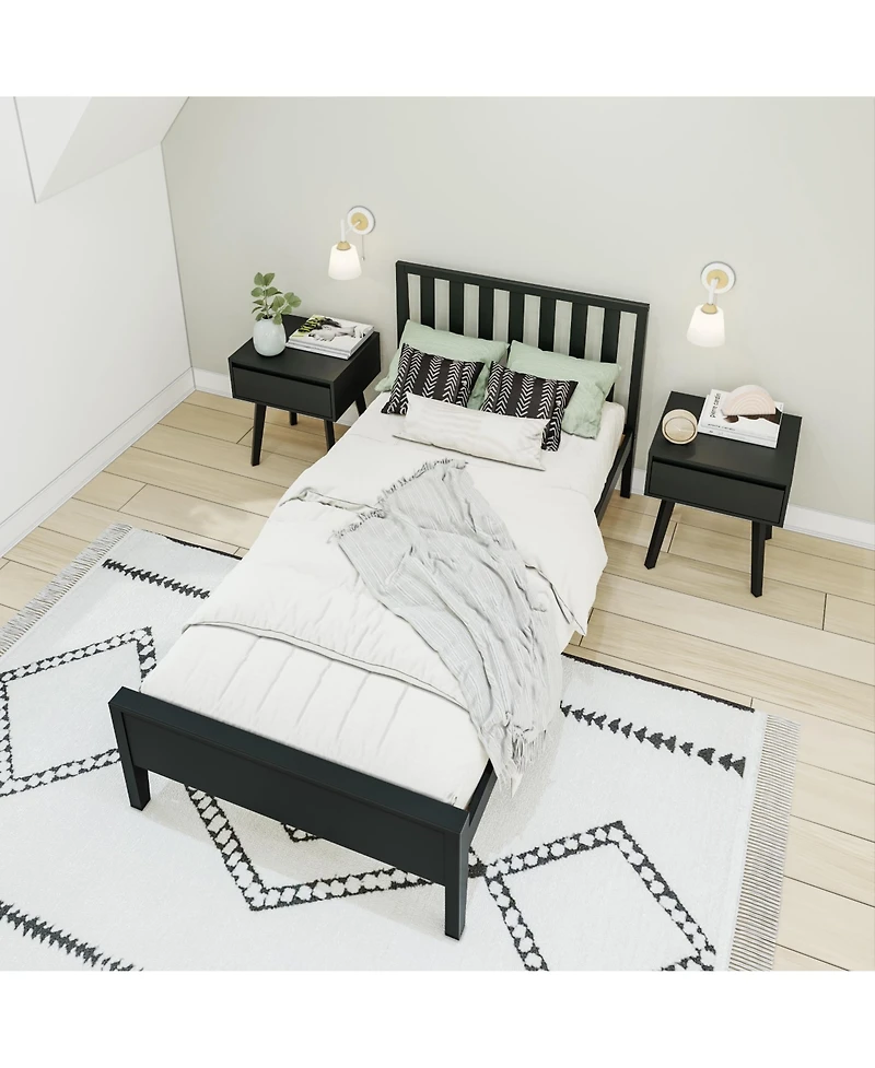 Max & Lily Scandinavian Twin Bed Frame, Solid Wood Platform with Headboard