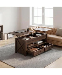 gaomon 47.2" Lift Top Coffee Table with Storage, Split Lift Design, 2 Drawers and Hidden Compartment, Farmhouse Center Table