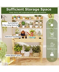 Sugift Wooden Potting Bench Table Garden Planting Workstation with 3-Tier Open Shelf