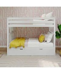 Max & Lily Bunk Bed with Ladder on End and Trundle, Twin-Over-Twin Bed Frame for Kids