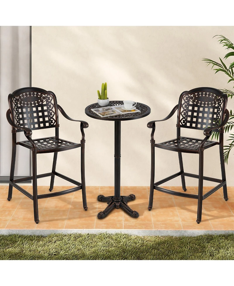 Slickblue 3 Piece Patio Bar Set Outdoor Cast Aluminum Round High Top Table 2 Counter Height Bar Stools