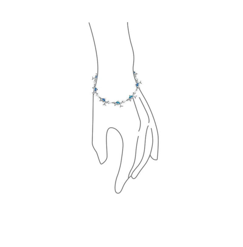 Bling Jewelry Nautical Created Blue White Opal Inlay Dolphins Bracelet .925 Sterling Silver