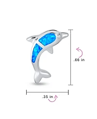 Bling Jewelry Hawaiian Created Blue Opal Inlay Nautical Dolphin Stud Earrings .925 Sterling Silver