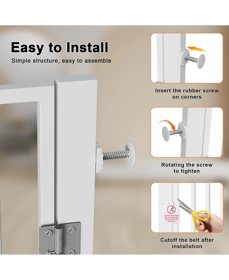 Aostirmotor 61" Extra Tall Pet Gate, adjustable built-in cat door, pressure mount no drilling, ideal for doorways and kitchen
