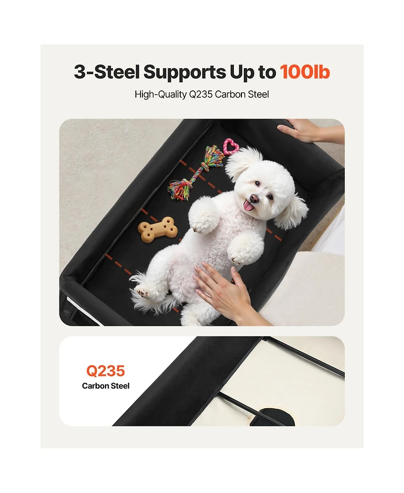 Aostirmotor Large Foldable Elevated Pet Lounge Bed with wheels and side storage bags, sturdy raised design, portable and convenient