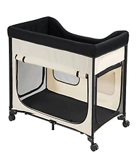 Aostirmotor Large Foldable Elevated Pet Lounge Bed with wheels and side storage bags, sturdy raised design, portable and convenient