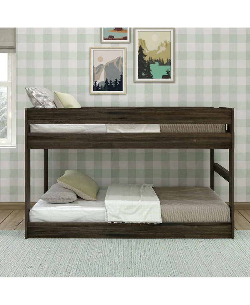 Max & Lily Twin over Twin Low Bunk Bed, Modern Farmhouse Solid Wood Bunk Beds for Kids