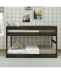 Max & Lily Twin over Twin Low Bunk Bed, Modern Farmhouse Solid Wood Bunk Beds for Kids