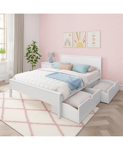 Max & Lily Queen Bed with Storage Drawers, Solid Wood Bed Frame with Panel Headboard, Wood Slat Support, No Box Spring Needed