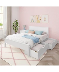 Max & Lily Queen Bed with Storage Drawers, Solid Wood Bed Frame with Panel Headboard, Wood Slat Support, No Box Spring Needed