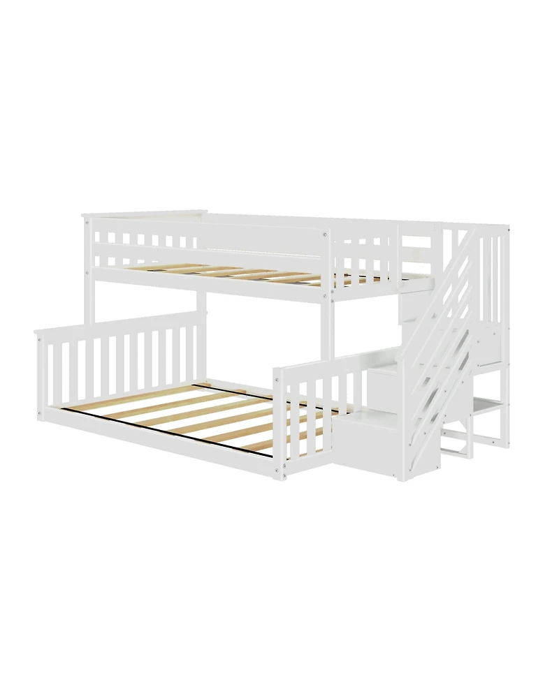 Max & Lily Wooden Twin over Full Low Bunk Bed for Kids with Staircase