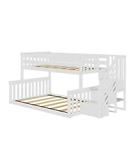Max & Lily Wooden Twin over Full Low Bunk Bed for Kids with Staircase