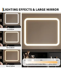 Homfan Makeup Vanity Desk with 3-Color Lights, 4 Drawers, 2 Shelves, Built-In Charging Station, Led Vanity Table for Bedroom, Dressing Room