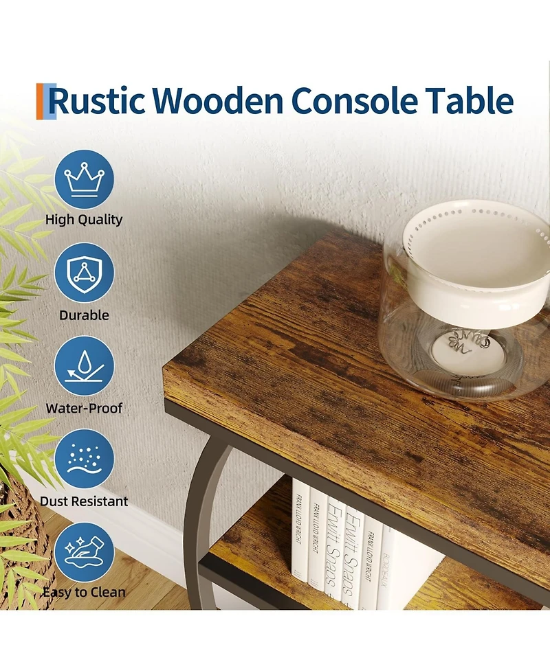 gaomon 3-Tier Industrial Entryway Table with Semicircular Metal Frame, Open Shelf Console Sofa Table for Living Room