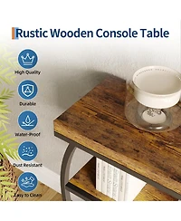 gaomon 3-Tier Industrial Entryway Table with Semicircular Metal Frame, Open Shelf Console Sofa Table for Living Room